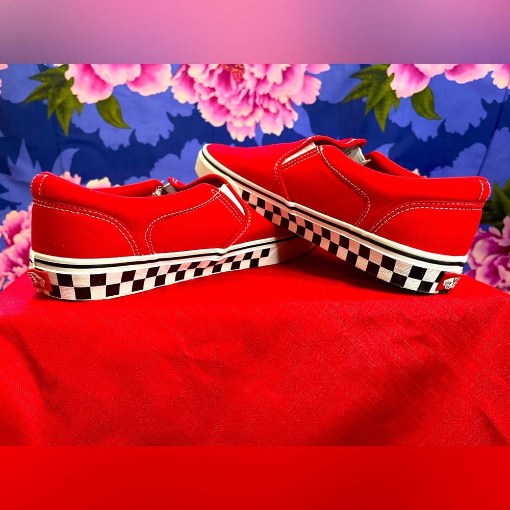 Vans Asher Checker sidewall red canvas slip on shoes